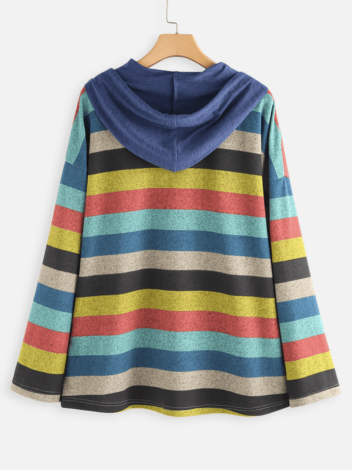 Women Contrast Color Stripe Patchwork Hoodie