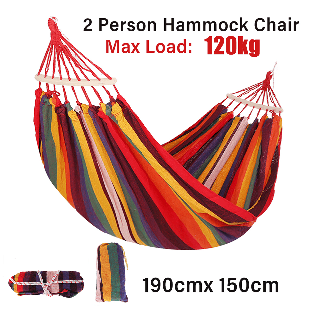 Portable Canvas Hammock Travel Outdoor Wooden Swing Chair Camping Hanging Bed - MRSLM