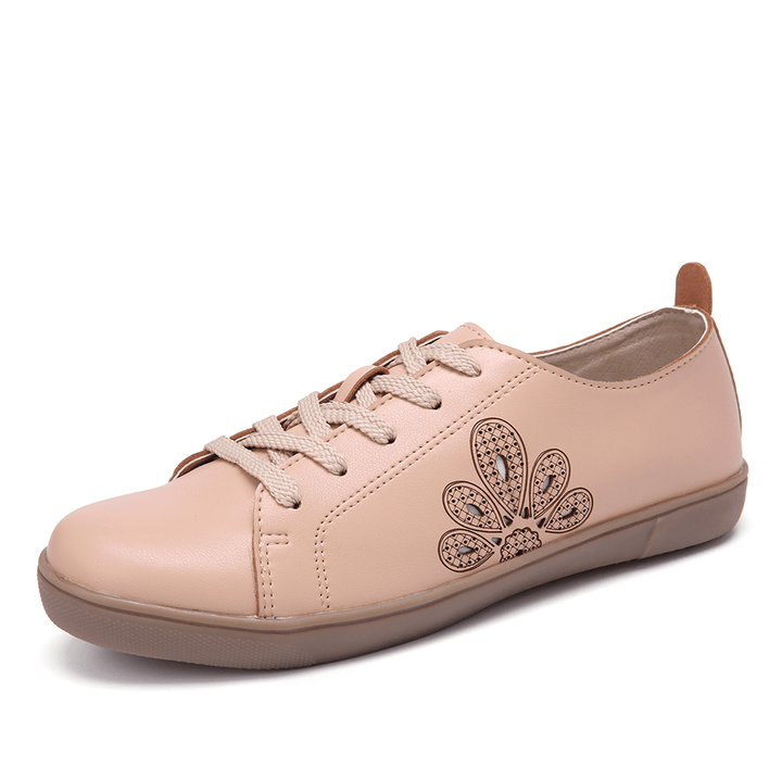 LOSTISY Closed Toe Hollow Out Lace up Casual Flat Shoes