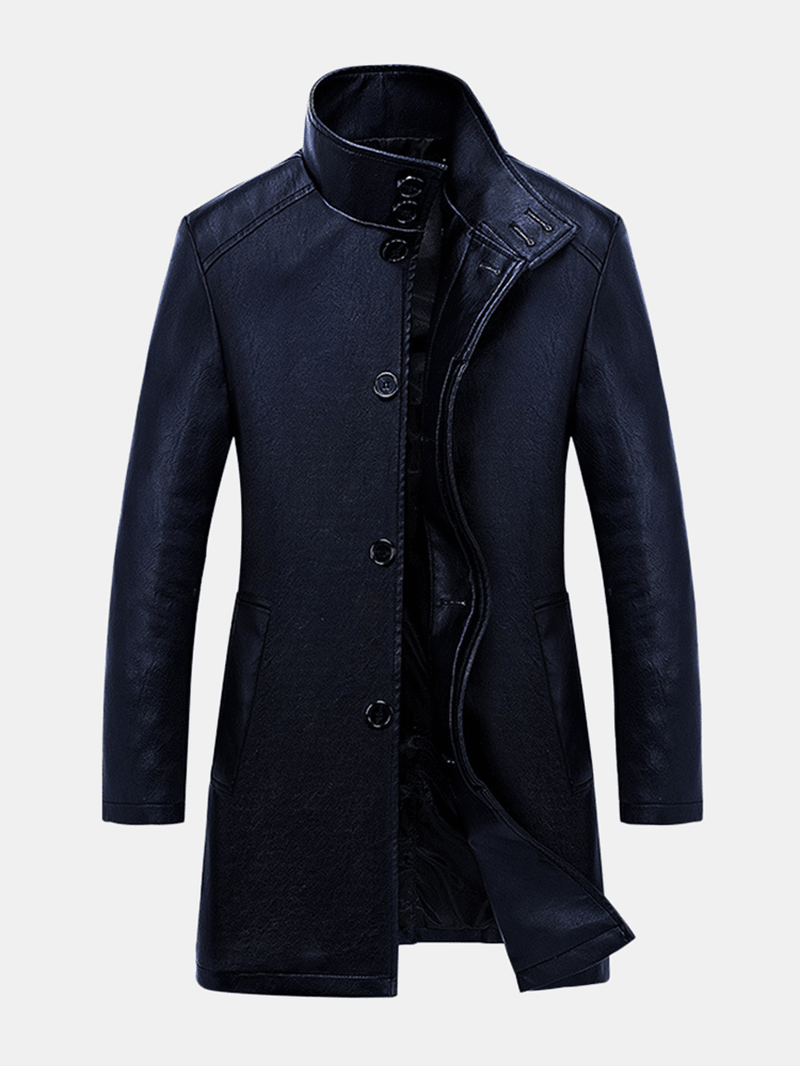 Men'S Mid-Long Casual Business Thicken Warm Stand Collar Jacket