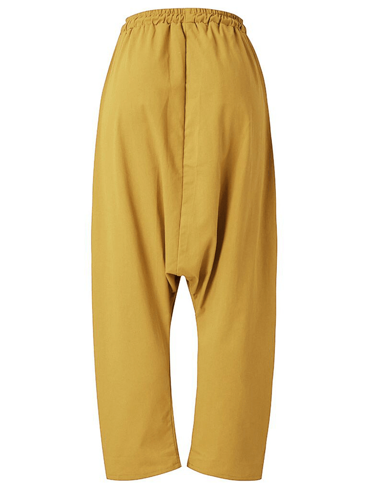 Casual Solid Drawstring Waist Harem Pants