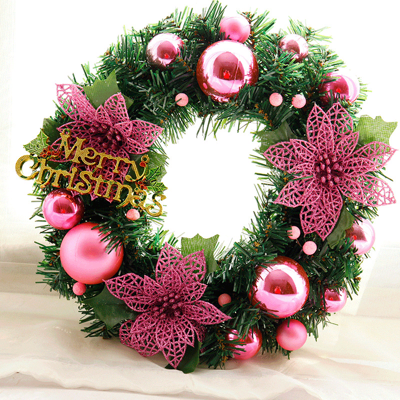 30Cm Christmas Wreath Dense Pine Needles Merry Christmas Letters Rattan Door Wreath Decorations - MRSLM