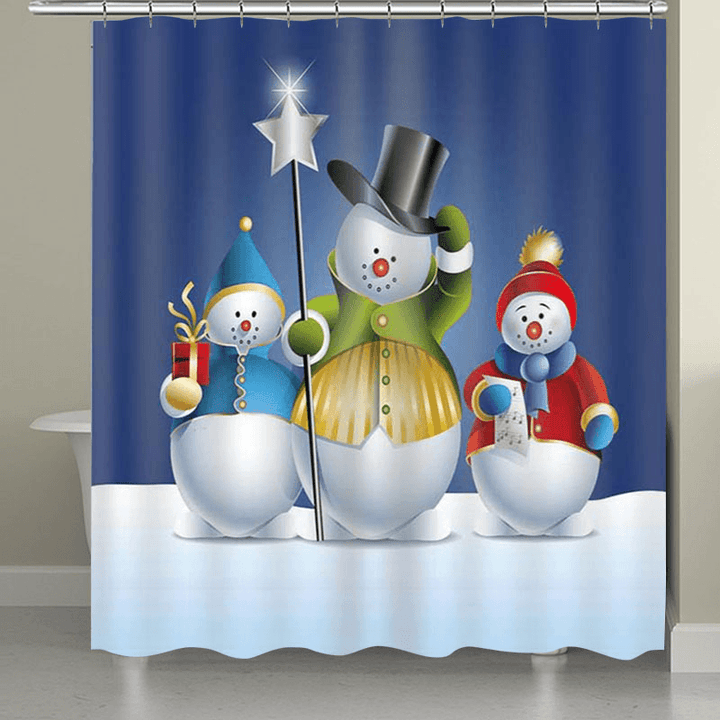 Bathroom Christmas Snowman Shower Curtain & 3PCS Mat Set Toilet Cover 180*180CM