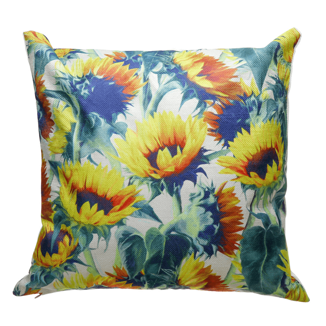 18X18Inch Square Linen Sunflowers Cushion Pillow Case Protective Cover - MRSLM