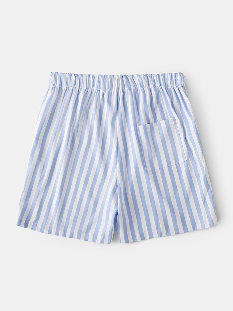 Men Lightweight Casual Striped Shorts Drawstring Swim Trunks Summer Breathable Shorts