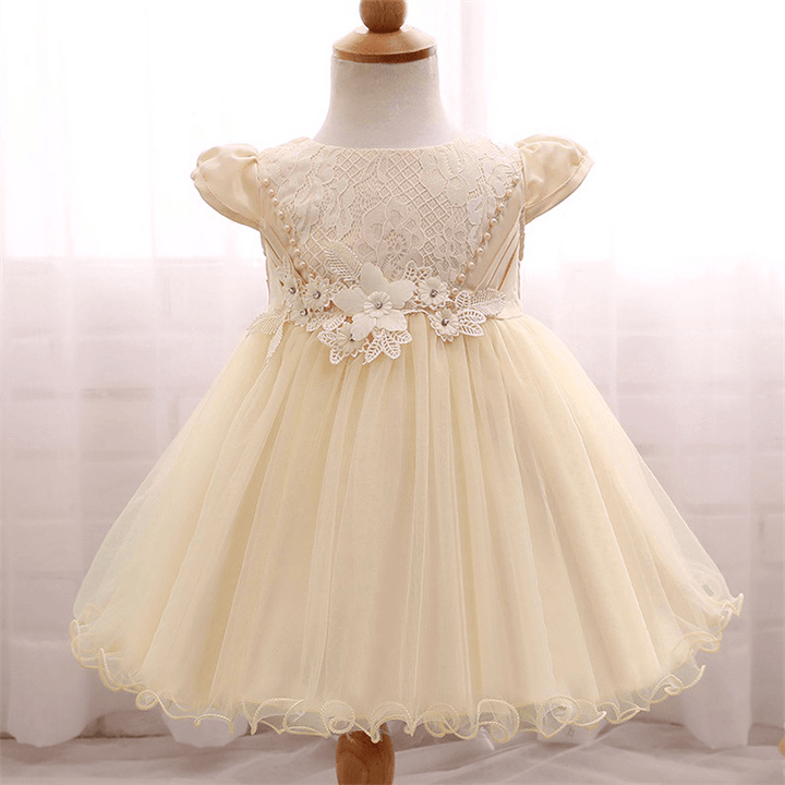 Foreign Trade New Infant Baby Dress Short Sleeved Little Flowers Qunliang Bead Children Tong Princess Dress a Generation - MRSLM