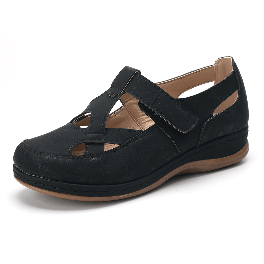 Women Casual Cross Strap Hollow Out Comfortable Flats - MRSLM