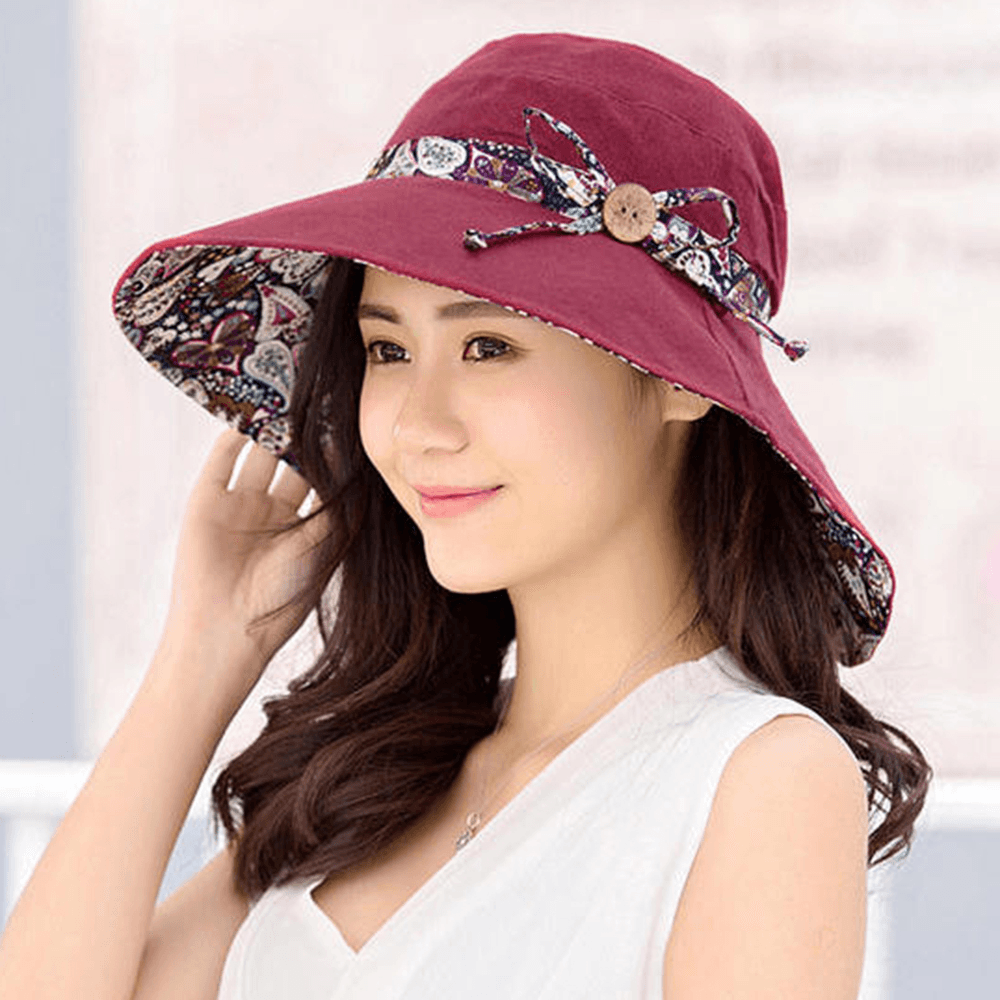 Multipurpose Foldable Anti-Uv Cap for Lady Print Beach Sun Hat Cotton Wide Brim Hat for Women Elegant Summer Hats