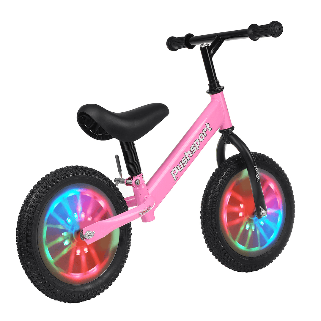 Kids Adjustable Height Flashing Balance Bikes Children Bicycle with Comfortable CushionsÔºÜNon-Slip Handles Wear-ResistantÔºÜShock-Absorbing Rubber Tires Aged 2-7 Years Old