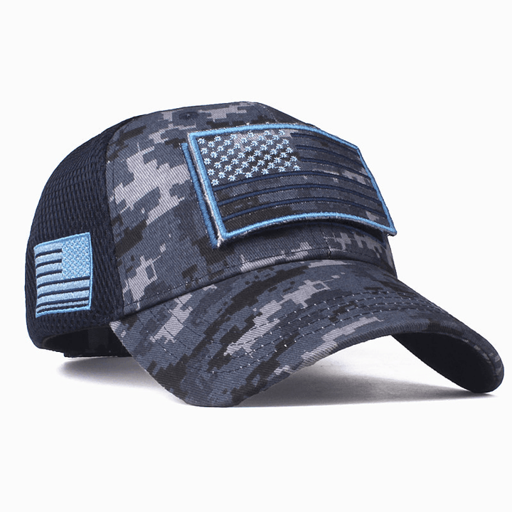 Quality Camouflage Baseball Cap American Flag Patch Cotton Mesh Cap Men'S Hat Peaked Cap Amazon Hot Style