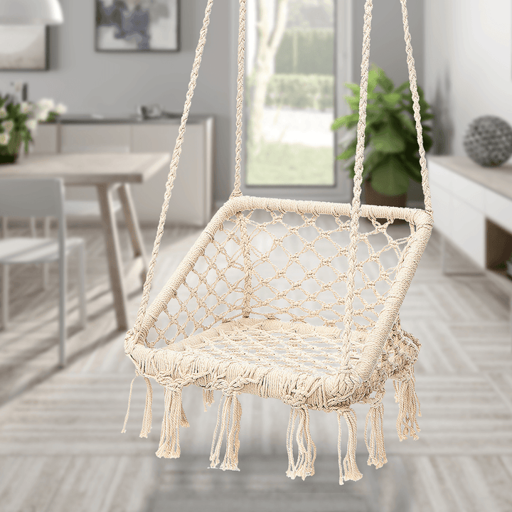 220LBS Hanging Air Swing Hammock Rope Chair Patio Porch Yard Tree Outdoor Beige