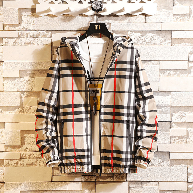 2020 Spring New Men'S Japanese Slim Hooded Plaid Jacket