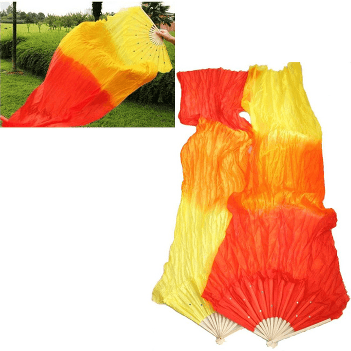 1.8M Multicolor Belly Dance Fan Bamboo Long Silk Fans Dance Performance Supplies