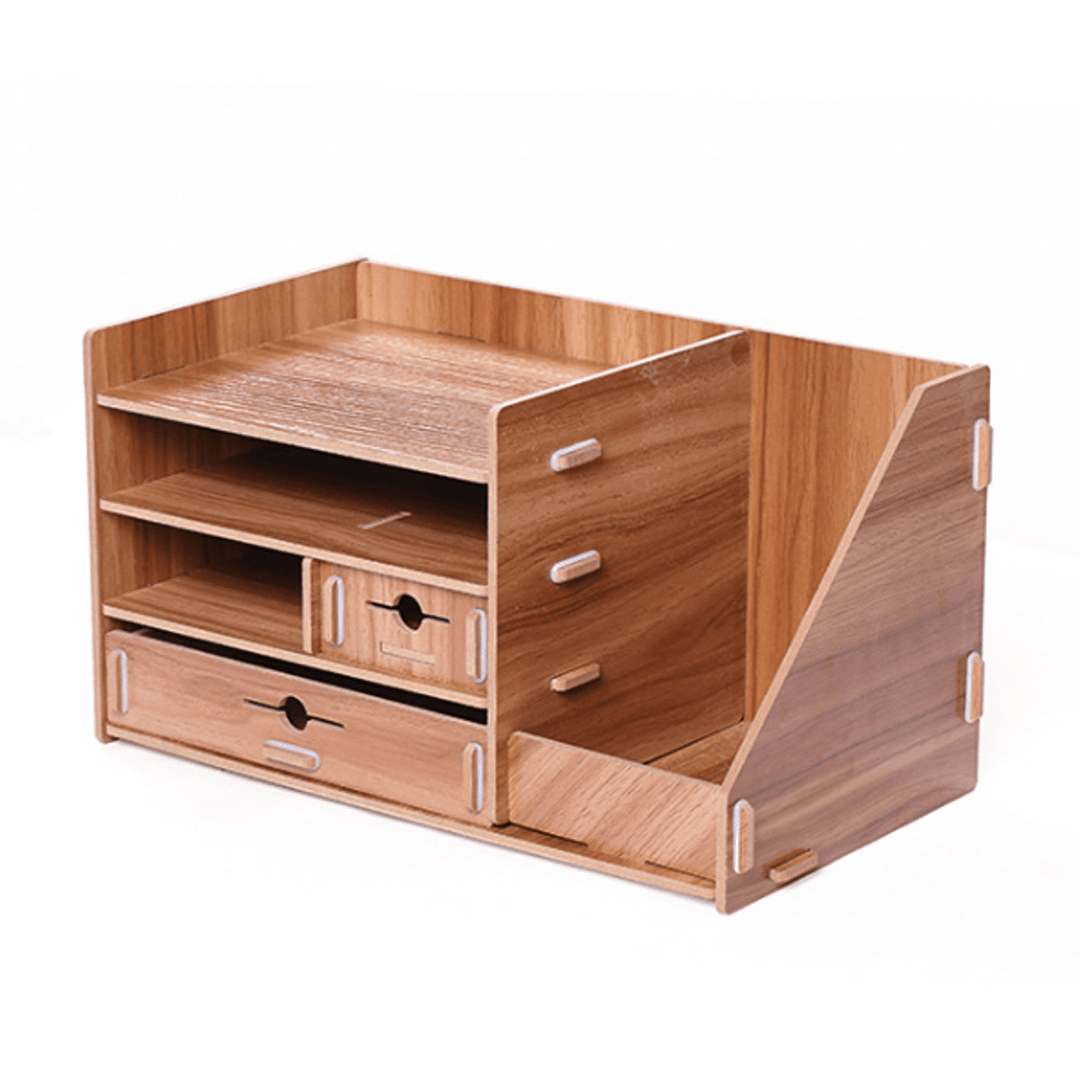 13.8X8X8" Wooden DIY Storage Box with Drawer Cosmetics Organizer Desktop Home Decorations