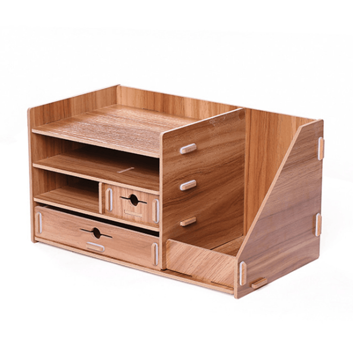 13.8X8X8" Wooden DIY Storage Box with Drawer Cosmetics Organizer Desktop Home Decorations