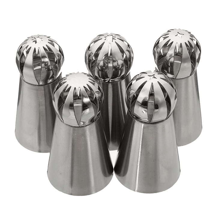 5Pcs Stainless Steel Sphere Ball Icing Piping Nozzle Cup Cake Pastry Tips Decor