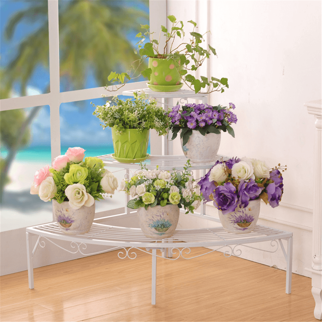 3 Tiers Metal Corner Flower Pots Rack Plant Shelf Step Ladder Display Stair Rack Home Office Decorations Stand - MRSLM