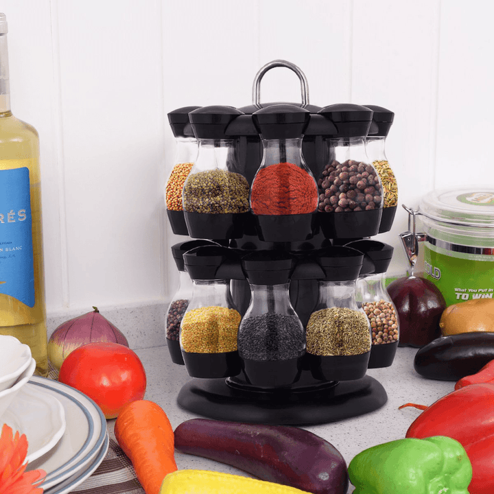 16 Jar Rotating Spice Rack Carousel Kitchen Storage Holder Condiments