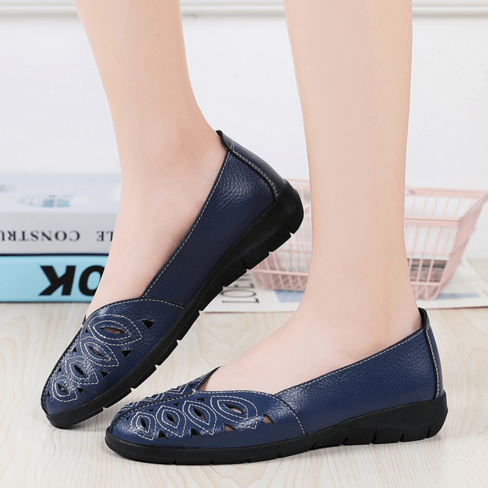 Women Stitching Flower Hollow Non Slip Casual Slip on Loafers