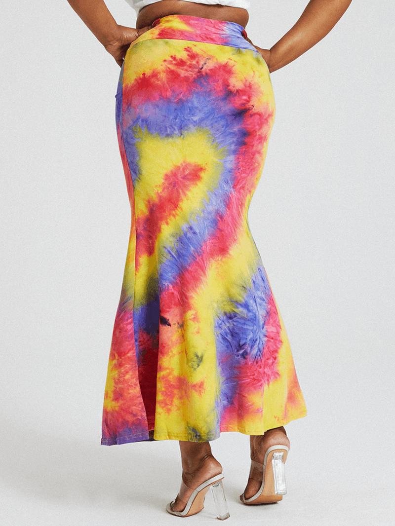 Tie Dye Print High Waist Buttocks Bodycon Long Skirt