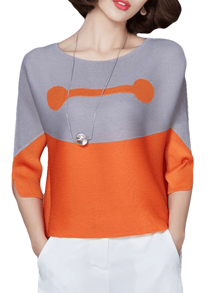 Two-Tone Patchwork O-Neck Half Sleeve Shirts - MRSLM