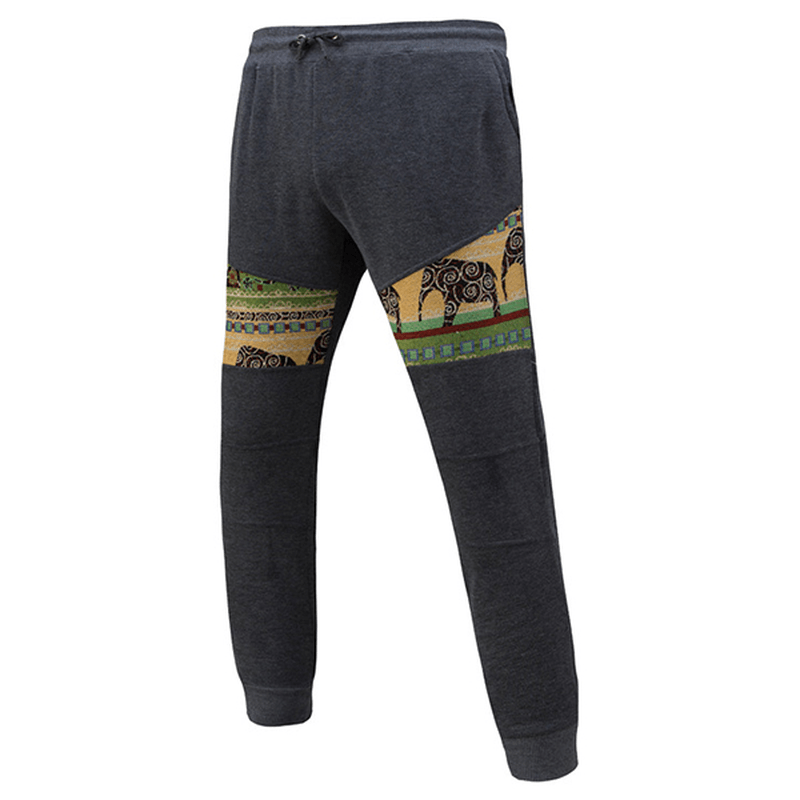 Men'S Casual Jacquard Elastic Pants National Style Printing Drawstring Sport Trousers