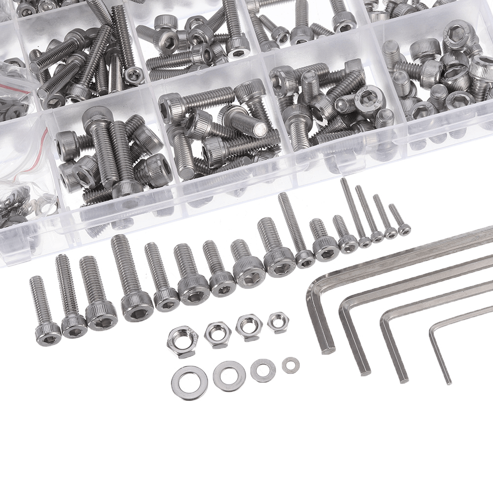 Suleve MXSH7 1220Pcs Stainless Steel Hex Socket Cap Head Screws Bolt Nuts Washers Assortment Kit M2 M3 M4 M5