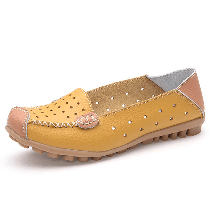 Women Genuine Leather Casual Flat Shoes Slip-On Leisure Shoes Breathable Ballet Shoes - MRSLM