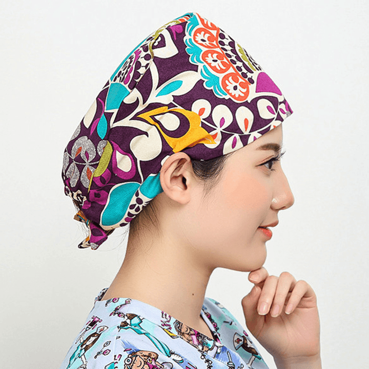 Women Flower Print Cotton Surgical Cap Doctor Nurse Work Hat