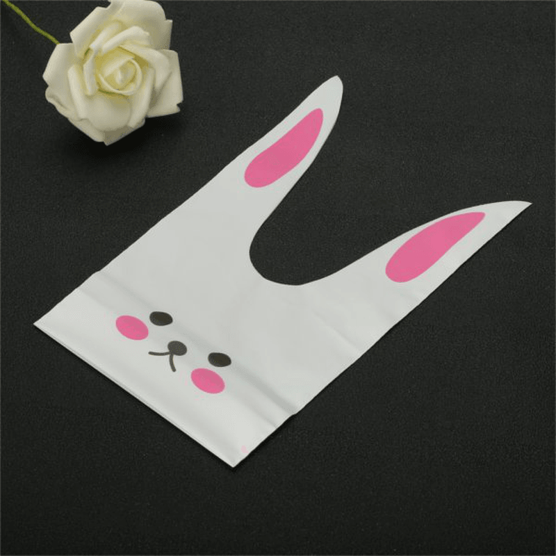 50Pcs Cute Easter Bunny Cookies Bag Wedding Decoration Kawaii Rabbit Ear Plastic Candy Bag - MRSLM