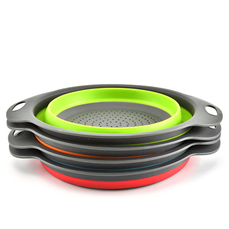 Ipree¬Æ 2Pcs/Set Silicone Folding Drain Baskets Retractable Colander Camping Picnic Storage Gadgets