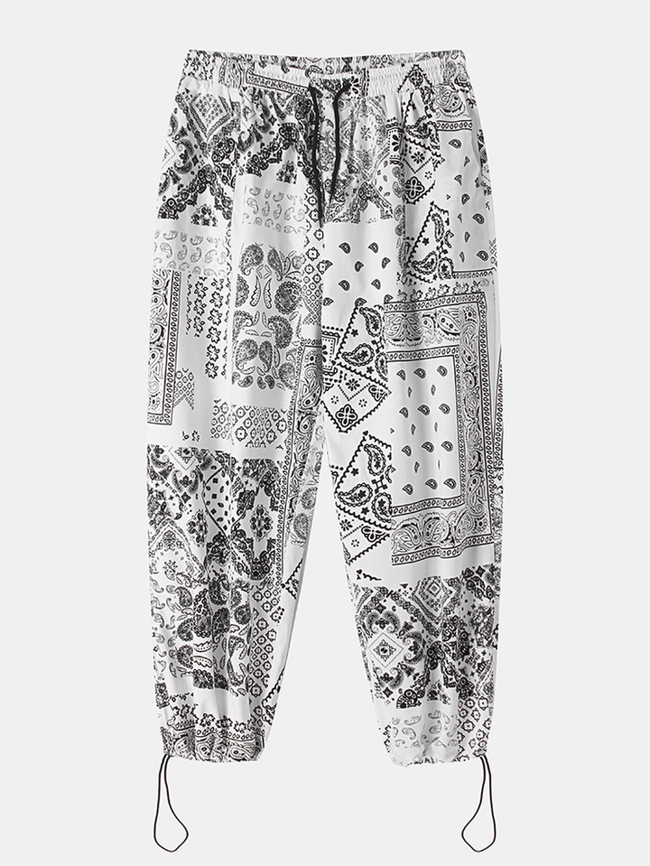 Mens Paisley Ethnic Print Cotton Relaxed Fit Drawstring Cuff Pants