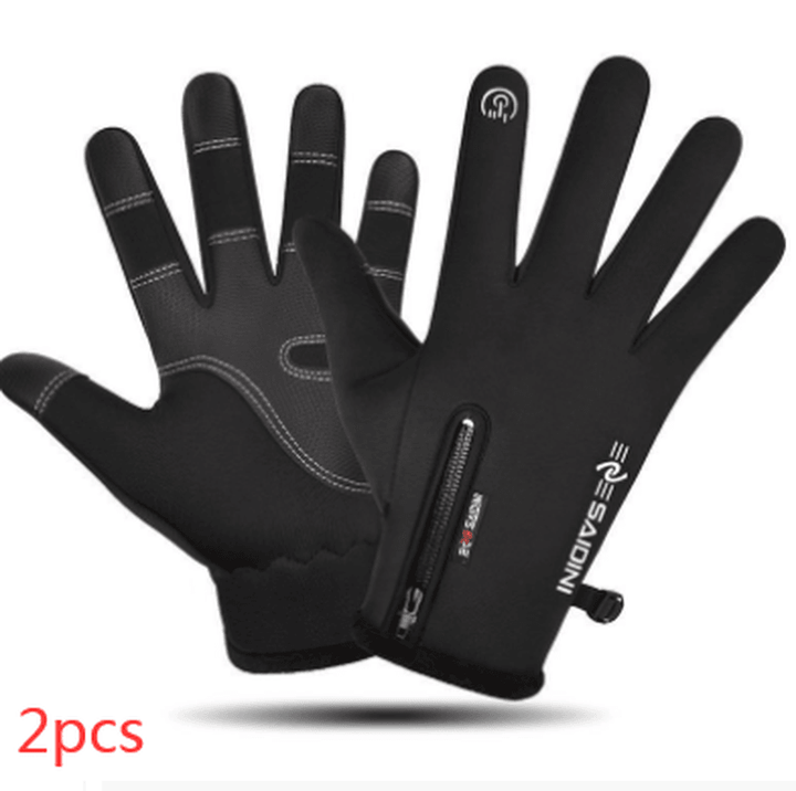 Men'S Autumn and Winter Gloves Touch Screen Zipper Waterproof Riding Outdoor