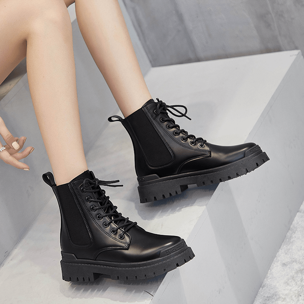 Women Casual Warm Slip Resistant Platform Lace up Combat Boots