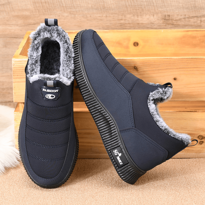 Men Non Slip Warm Lined Soft Sole Solid Comfy Slip on Outdoor Casual Snow Shoes