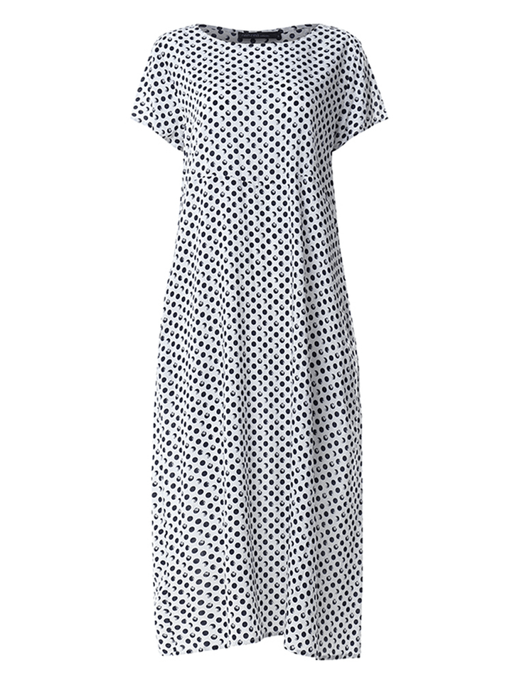 Crewneck Polka Dot Print Short Sleeve Midi Dress