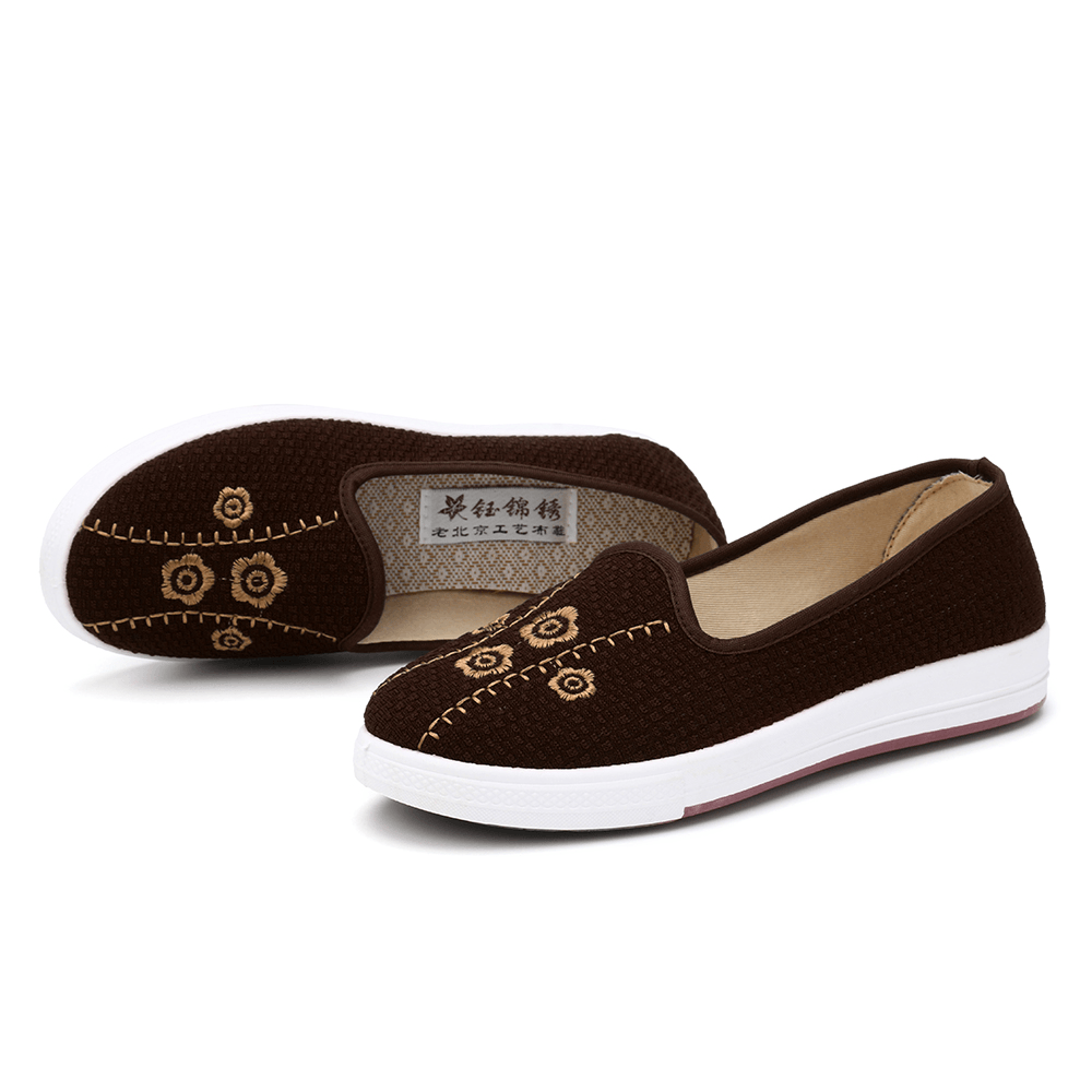 Women Embroidery Comfy Breathable Casual Shallow Slip on Flat Loafers