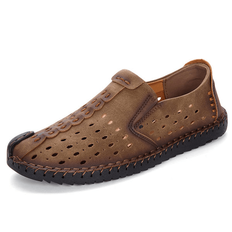 Men Hand Stitching Hollow Out Slip on Casual Flats