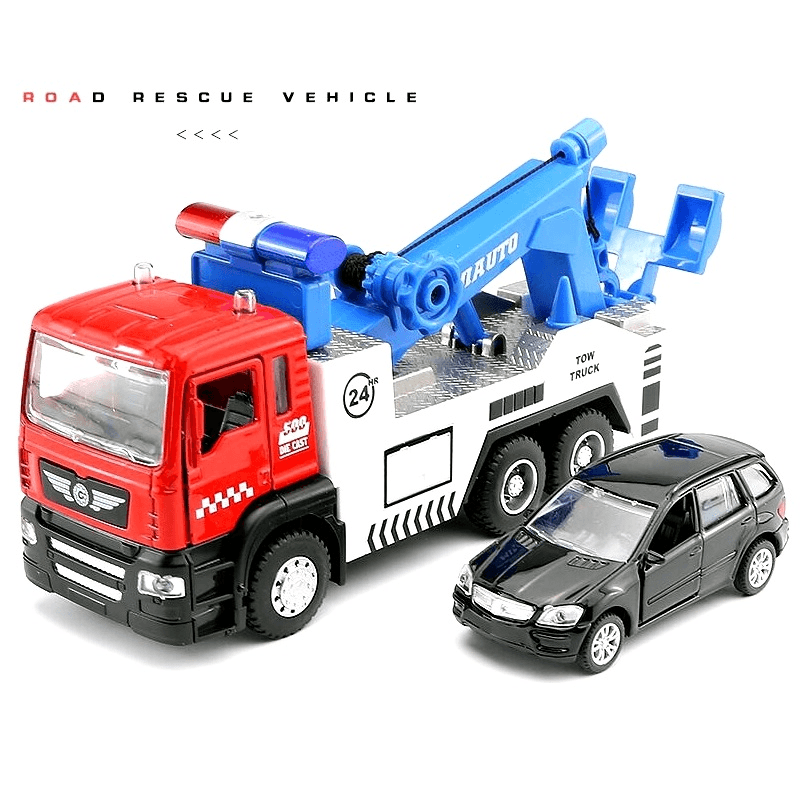 Flatbed Container Traffic Rescue Trailer Simulation Pull Back Alloy Car Model