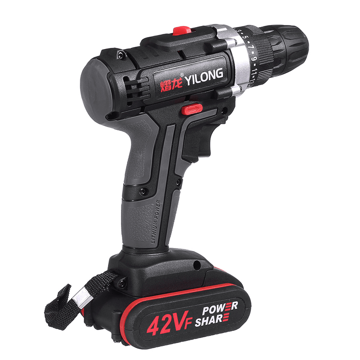 42V Rechargeable Electric Drill Household Impact Drill Electric Screwdriver Cordless Li-Ion Drill Driver with LED Light