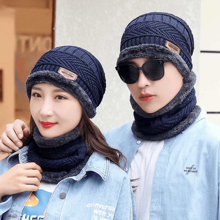 Warm and Thick Knitted and Velvet Autumn and Winter Cotton Hat Cold-Proof Scarf