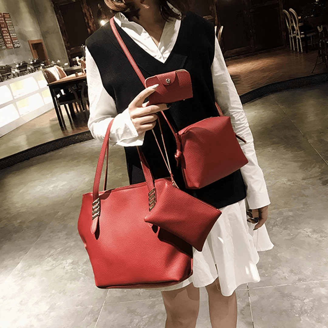 4Pcs Faux Leather Solid Leisure Handbag Shoulder Bag