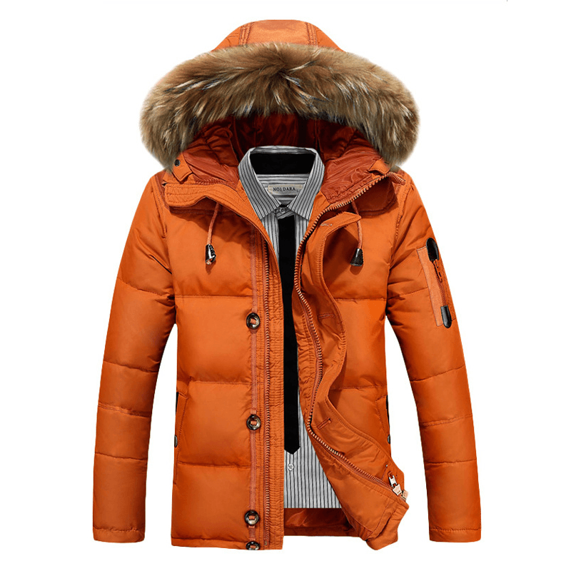 Mens Winter Thick Warm down Jacket Furry Hood Padded Parka