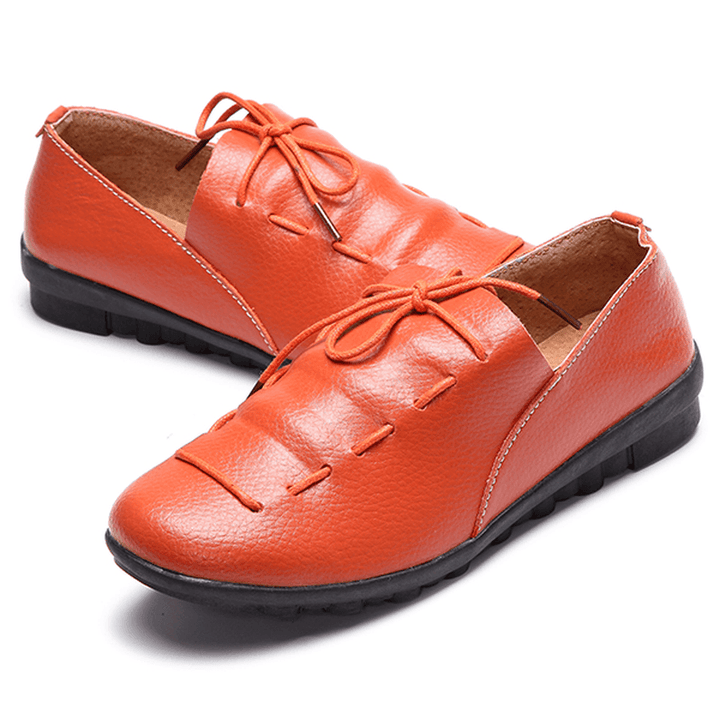 Casual Comfy Lace up Soft Leather round Toe Flat Loafer Shoe