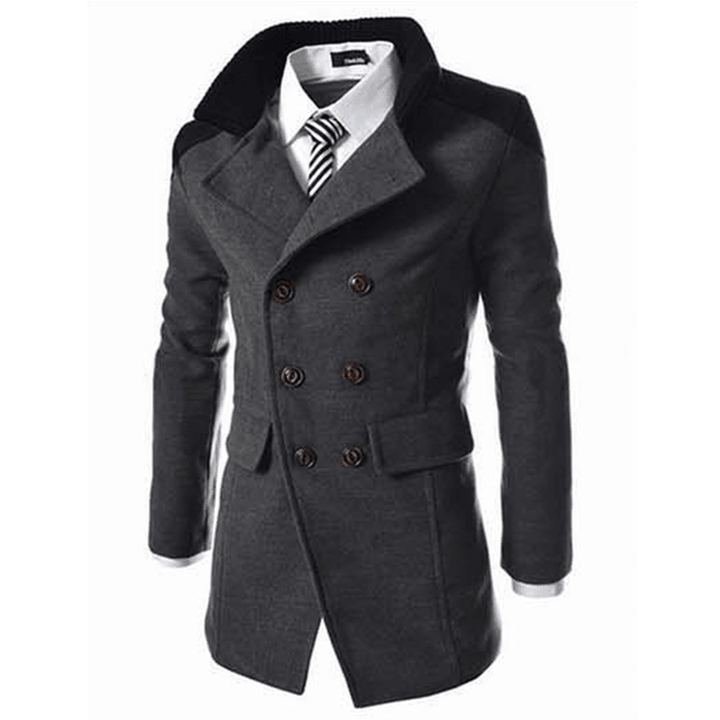 Mens Solid Double Breasted Mid-Long Thicken Coats