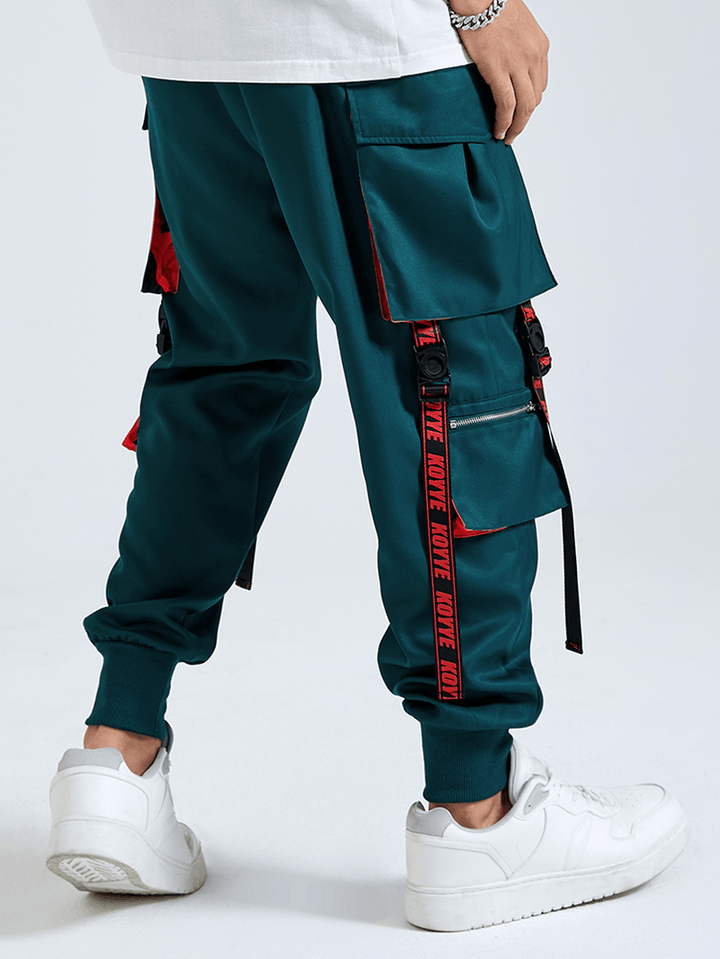 Mens Letter Tape Multi Pockets Fashion Pants