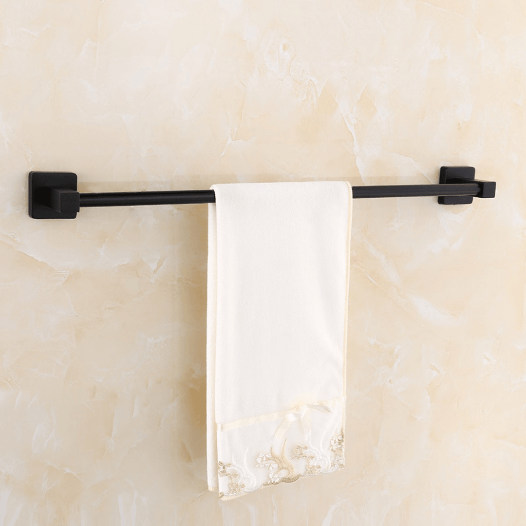 Matt Black Square Towel Holder Rack Bathroom Shower Toilet Wall Mount Clothes Bar Rail Hanger