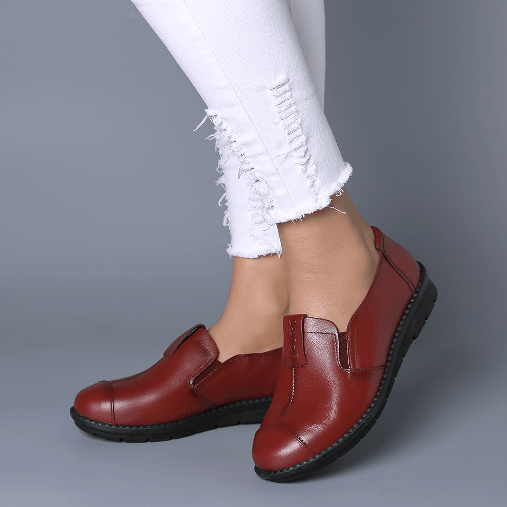 Women Casual Comfy Soft Sole Slip on Leather Loafers