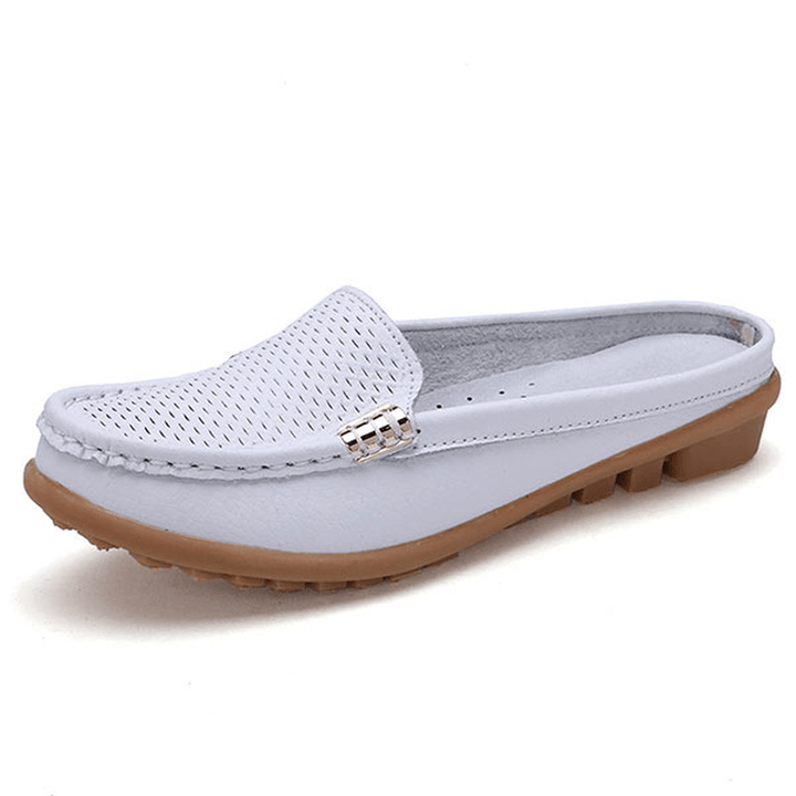 US Size 5-10 New Women Casual Fashion Breathable round Toe Slip-On Leather Flat Sandals Shoes