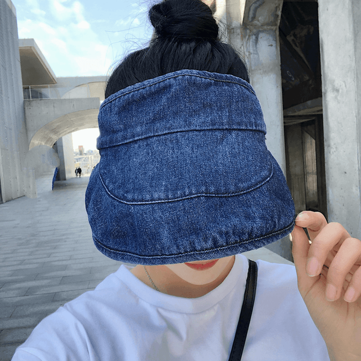 Washed Denim Top Hat Sun Protection Breathable Adjustable